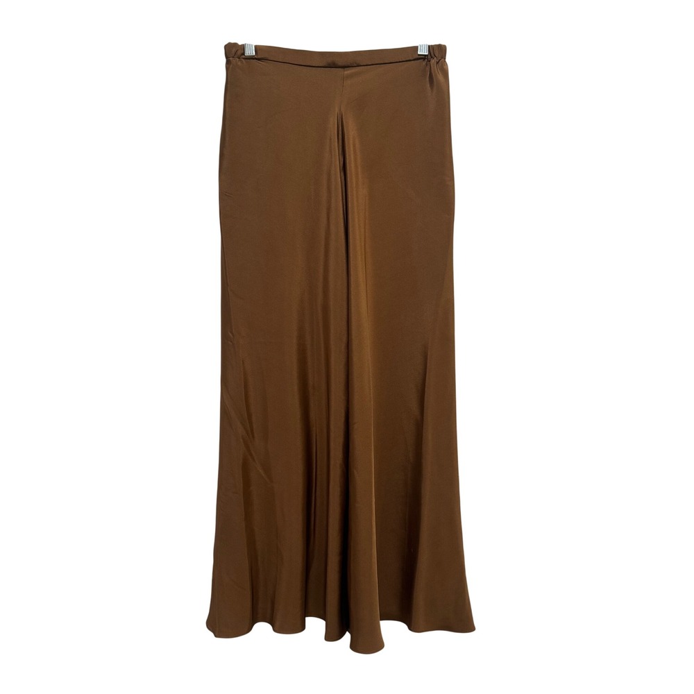 Peter Cohen 100% Silk Wide Leg Pants Sz Large Brown Elastic Waist High Rise USA